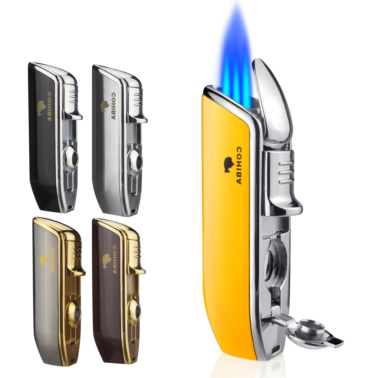 โลหะ Windproof Mini Pocket ซิการ์3 Jet เปลวไฟสีฟ้าไฟฉายบุหรี่ไฟแช็กกับซิการ์ Punch ของขวัญกล่อง