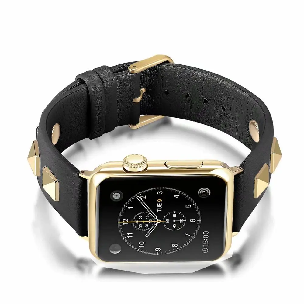 Новый роскошный стильный кожаный ремешок с заклепками для Apple Watch серии 4 40 мм 44