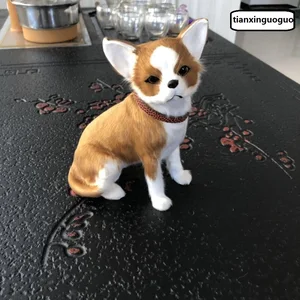 lovely  simulation Chihuahua dog toy cute sitting chihuahua fur& lifelike doll about 18x10x13cm