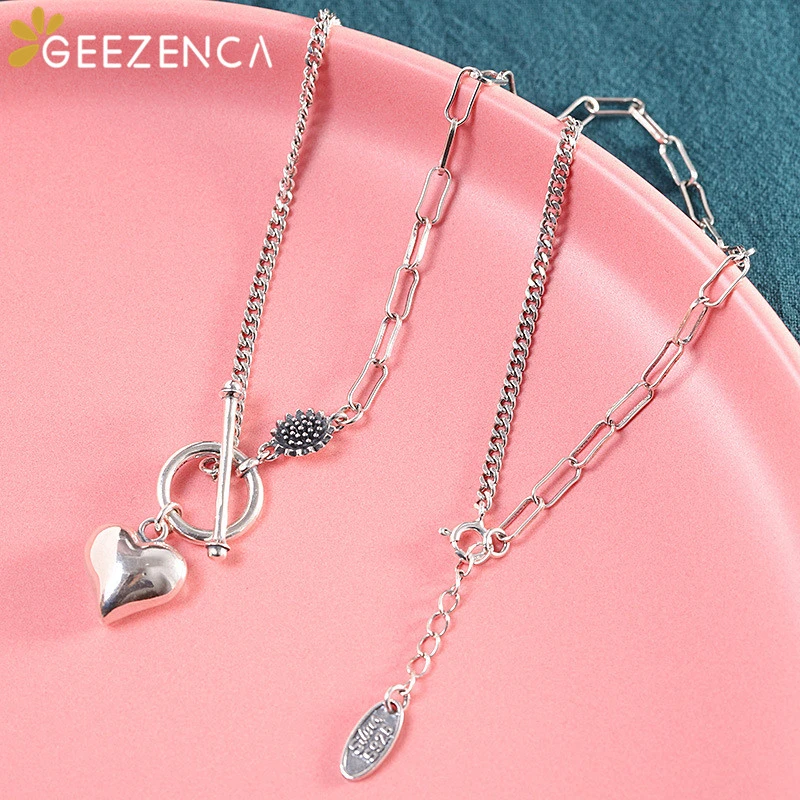 

925 Sterling Thai Silver Pendant Necklace Heart Simple Geometric Necklace Fine Jewelry for Women Original Design Gift Trendy