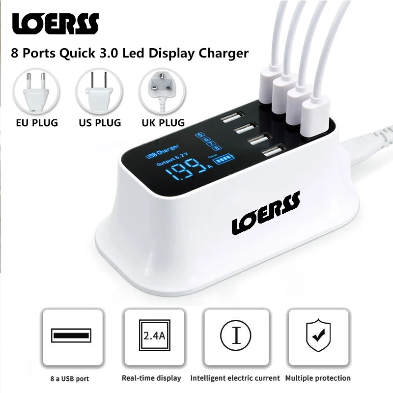 Быстрое зарядное устройство с 8 портами и светодиодным дисплеем 3 0 USB-зарядное для