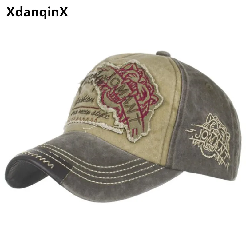 

XdanqinX Adjustable Size Men's Washed Cotton Patch Baseball Caps Snapback Cap Bone Women's Ponytail Distressed Retro Sports Cap