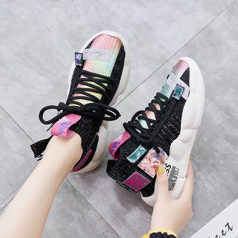 Новинка Лидер продаж носки с радужным узором удобная женская обувь модные желтые