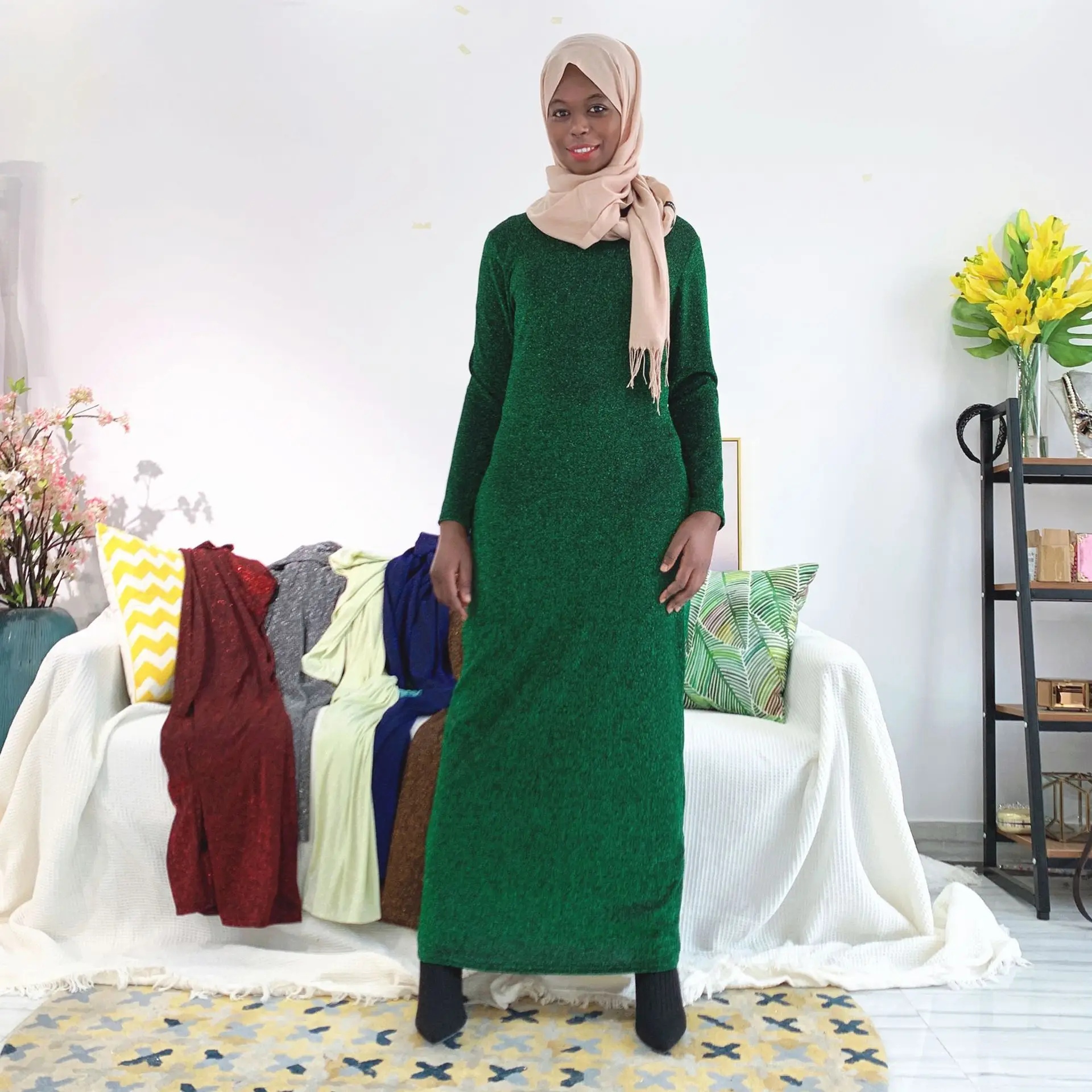 Мусульманское платье Donsignet на Ближний Восток, мусульманский Рамадан, ИД, Дубай, абайя, Турция, эластичное женское платье, мусульманское модн...