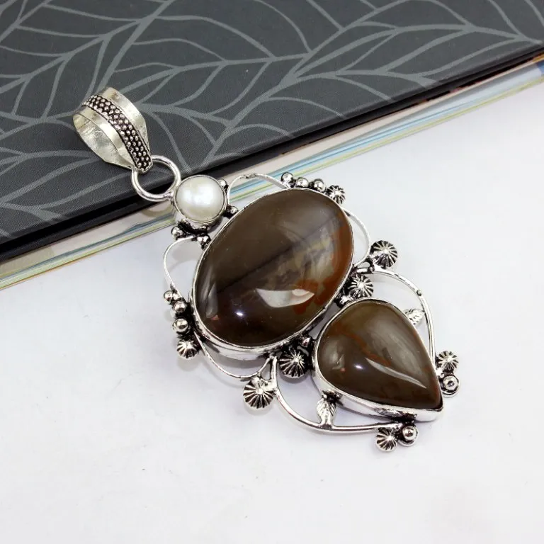Серебряная накладка на медную подвеску Jaspper &amp Pearl 75 мм P0274 | Украшения и