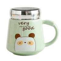creative ceramic cup girl cute cartoon animal mirror cup coffee mug with lid home breakfast coffee cup milk cup christmas gift