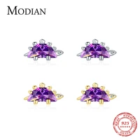 modian 925 sterling silver enamel stegosaurus stud earrings cute purple crystal dinosaur earring for women girls fine jewelry