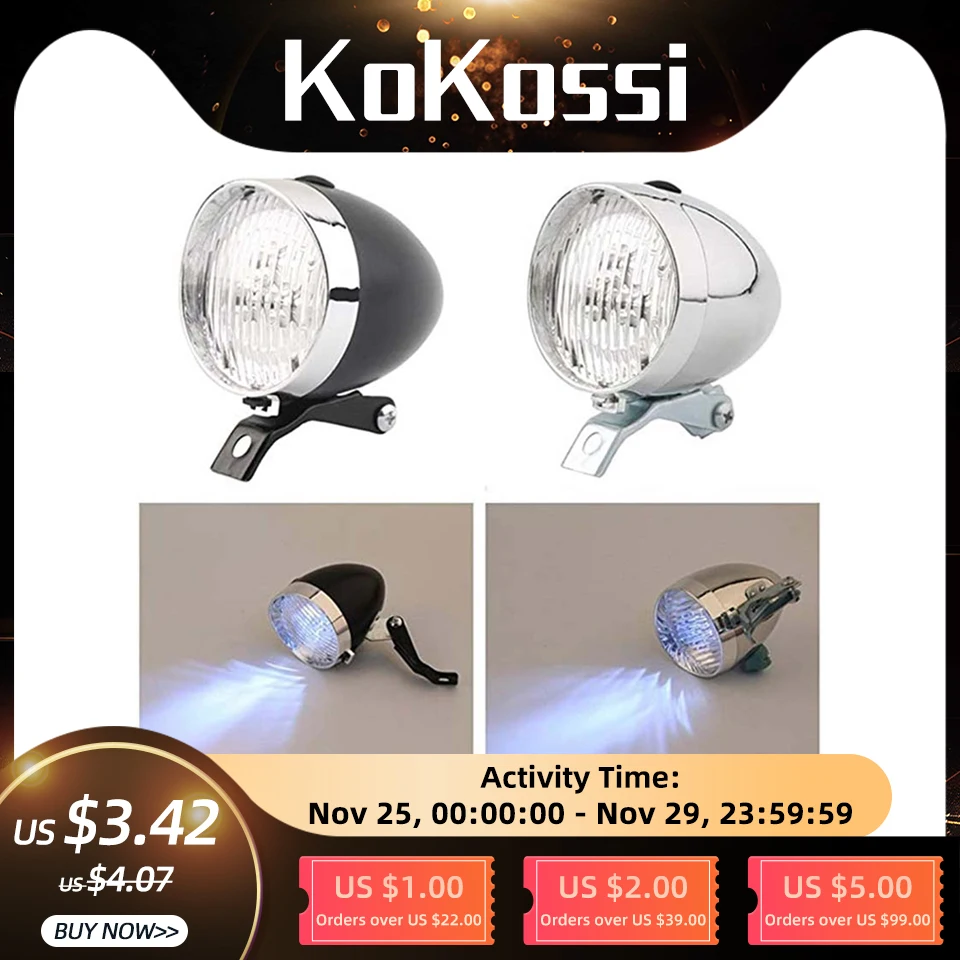 

Fashion 1Pcs Retro Vintage Bicycle 3LED Front Light Headlight Safety Warning Night Light Bike Decoration Black Silver
