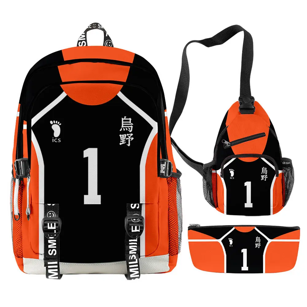 Anime Haikyuu Backpack +Shoulder Chest Bag + Wallet Clutch 3 Piece Set Teenager Boys Girls School Bags Rucksack Travel |