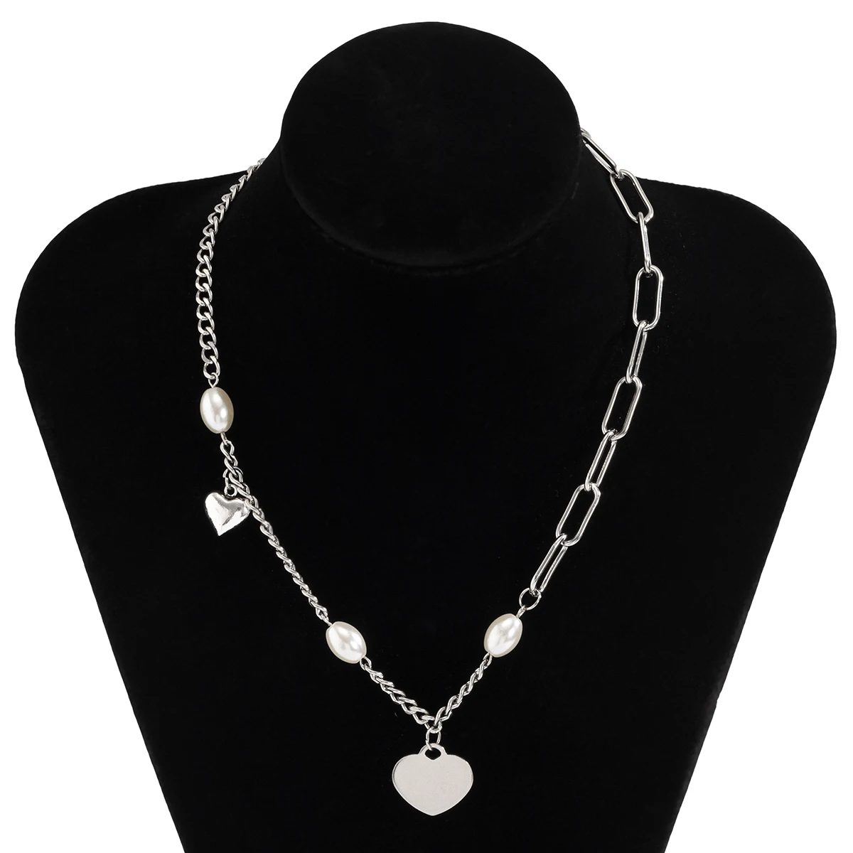 

IngeSight.Z High Quality Stainless Steel Love Heart Pendant Necklace Imitation Pearl Choker Necklaces Collar for Women Jewelry