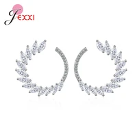 new arrival women girls 925 sterling silver fashion leaf curved stud earrings hot trendy sparkling cz wedding engagement jewelry