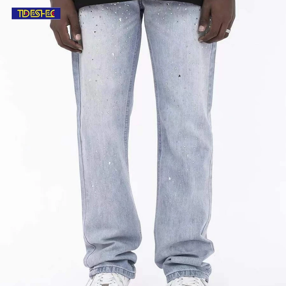 

Fashion Rhinestone Jewelry Design Jeans Designer Denim Jeans Streetwear Men's and Women's Trousers Straight-leg Pants Hip Hop
