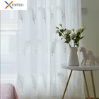 Тюлевые шторы с вышивкой и белымисиними перьями, для гостиной, элегантная прозрачная вуаль для спальни, кухни, балкона, современные занавески
