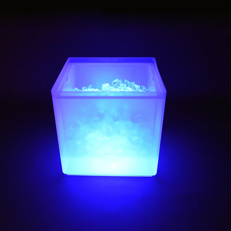 Blue Fashion Double-Layer Champagne Ice Bucket Champagne Light Ice Bucket Square Led Light Ice Bucket Double Ice Bucket Convenient - Color: Blue