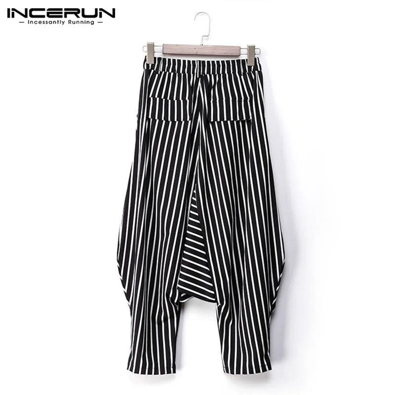 

INCERUN Men Striped Harem Pants Drop-crotch Loose Streetwear Joggers Trousers Men Fashion Chic Pantalones Hombre Plus Size 5XL