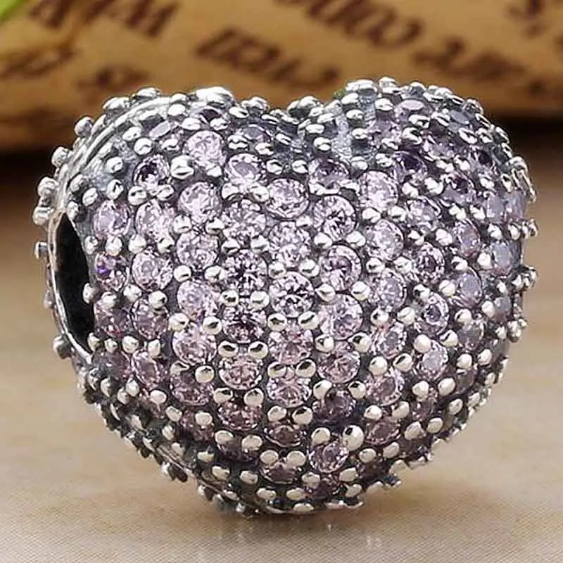 Pink Pave открыть мое сердце Клип Фиксатор Бусины Подходят бусины из стерлингового серебра 925 Шарм Pandora браслет Diy ювелирные изделия - Цвет: Pink