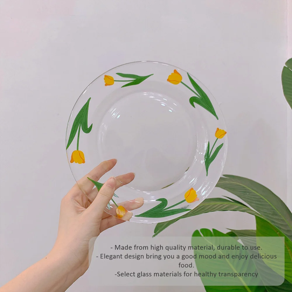 

1 Pc Dessert Plate Simple Glass Fruit Salad Plate Table Tray Tableware