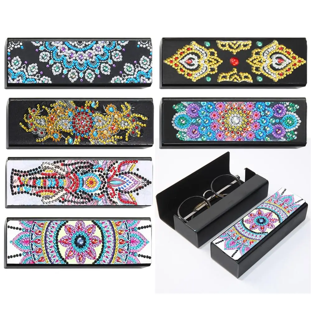 Модный креативный кожаный чехол для хранения очков с алмазной росписью