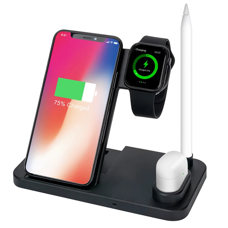 Держатель беспроводного зарядного устройства Qi 4 в 1 для Apple iWatch Series 3 2 iPhone XS MAX XR