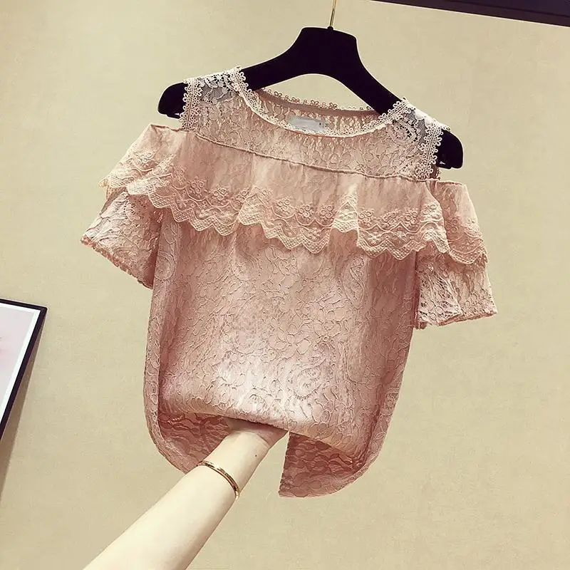 

Летние женские элегантные кружевные блузки рубашка Новые модные рубашки с короткими рукавами; Топы офисные женские туфли в винтажном стиле...