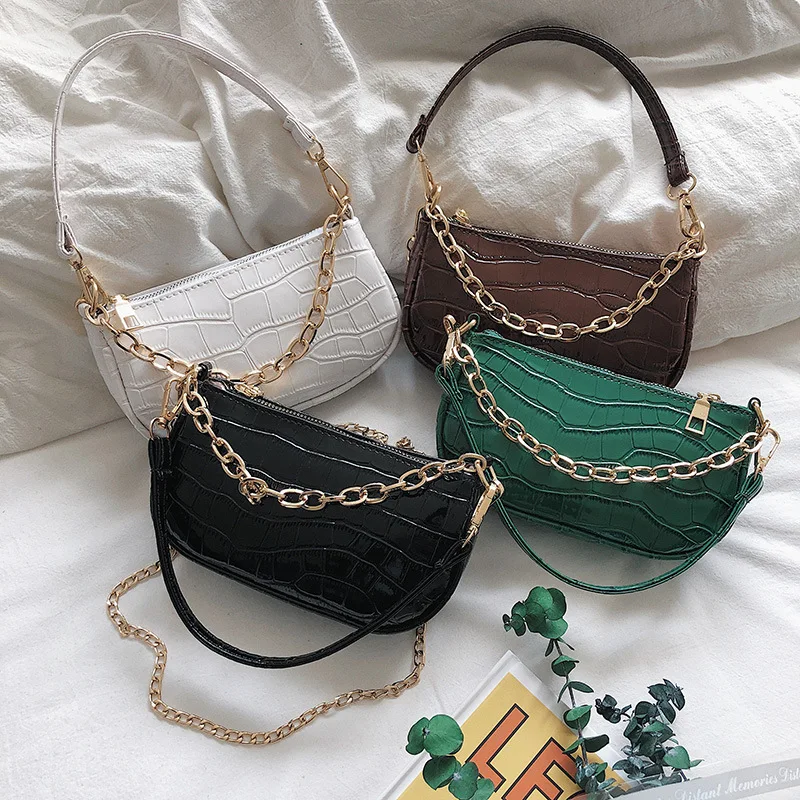 

Chic Fashion Women Underarm Bags 2021 New Green Vintage Ladies Shoulder Bag Cool Girls Handbag Casual Female Alligator Handbags