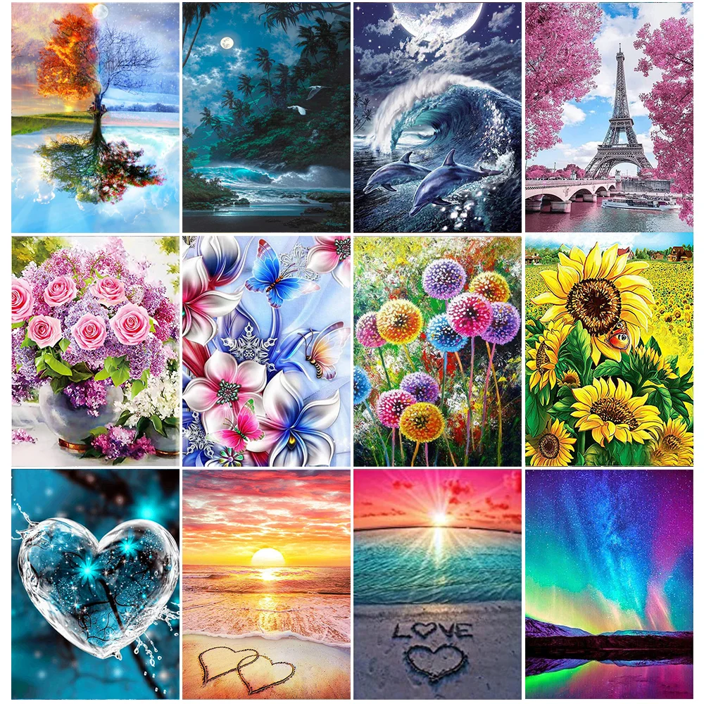 Картина из страз 5D сделай сам мозаика с закатом полная круглая для украшения дома