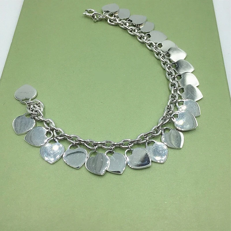 Женский браслет из серебра 100% пробы с мульти сердцем|Гибкие и жесткие браслеты| |