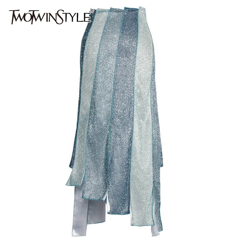 Женская Асимметричная юбка TWOTWINSTYLE Весенняя с высокой талией и асимметричным