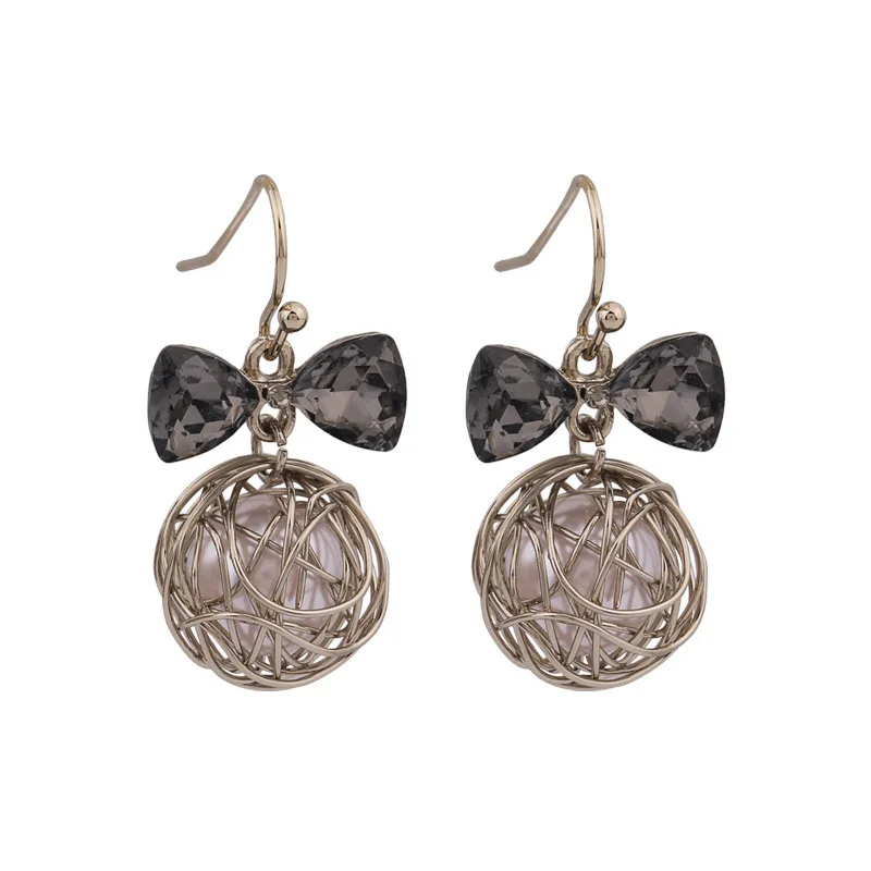 

Origin Summer Handmade Black Crystal Bowknot Dangle Earrings for Women Kawail Twist Pearl Earrings Every-day Jewelry Gifts