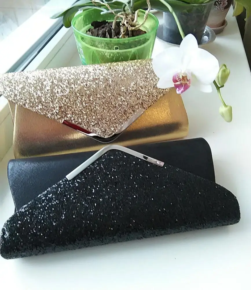 

NoEnName 2019 Women's Glitter Shimmer Envelope Ladies Sequins Evening Party Prom Smart Jane Clutch Bag Handbag
