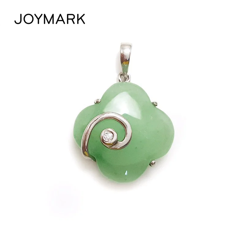 Четырехлистный инкрустированные нефрит камень кулон S925 стерлингового серебра