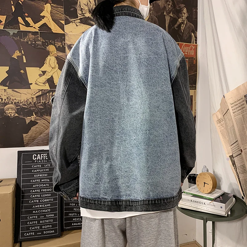 

SingleRoad Mens Denim Jacket Men 2020 Autumn Pocket Patchwor Harajuku Oversized Coat Japanese Streetwear Fashion Grey Jacket Men