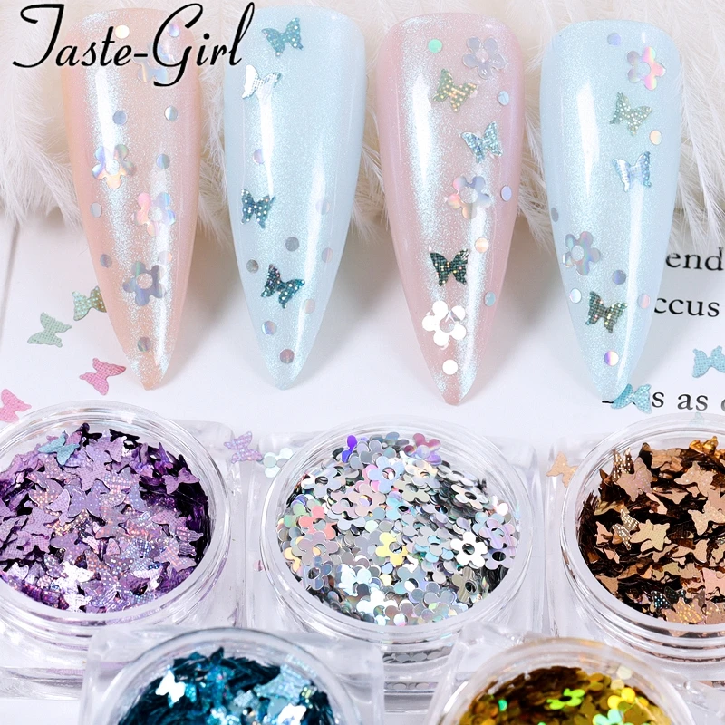 

6PCS Flowers Butterfly Sequins Glitter Nails Accesorios Nail Supplies For Professionals Nail Art Decorations Charms