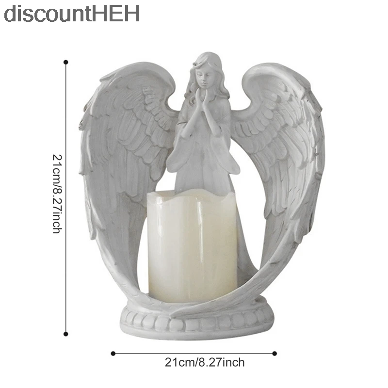 

Carefree Angel Wing Praying Sandstone Statue White Decoration LED Candle Home Accessories Angel Sculpture