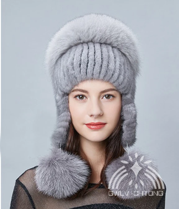 Новое подлинное натуральное вязаное Норковое меховая шапка с большим лисьим