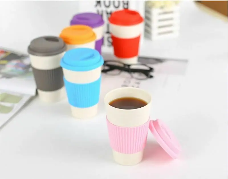 New Reusable Coffee Tea Cup Mug Bamboo Fiber Wheat Straw Travel with Silicone Lid 6 Style Simple Brief Mugs 2019 Hot | Дом и сад