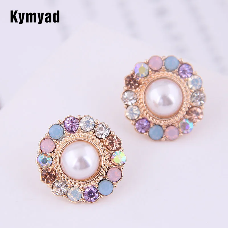 

Kymyad Korean Stud Earrings For Women Bijoux Femme Crystal Geometric Metal Earring 2021 Trendy Simulated Pearl Jewelry Earring