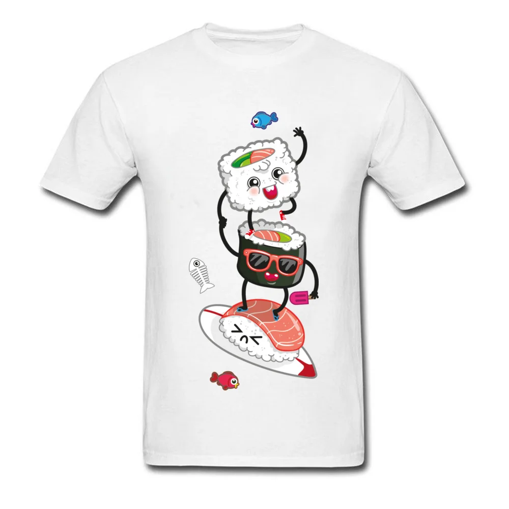 

Black Humor Surfer Sushi T-shirt Men Short Sleeve Breathable Cotton Tee Shirt Funny Tees