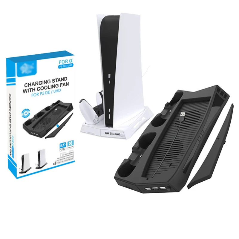 

For PS5 Vertical Cooling Fan Stand Digital Edition with 3 Hub Port Dual Controller Charging Station Charger for PS5