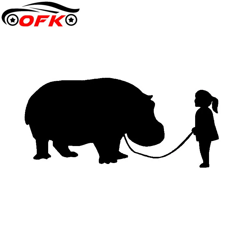 

Car Stickers Decor Motorcycle Decals Funny Girl Walking A Hippo Decorative Accessories Creative Sunscreen Waterproof PVC16cm*7cm