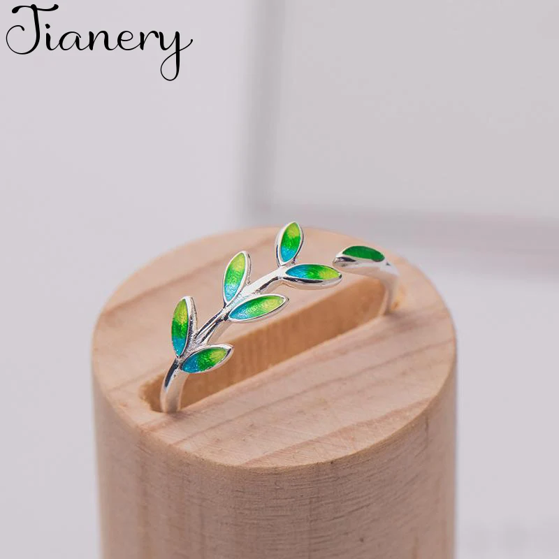 Мужские и женские кольца JIANERY свадебные с зелеными листьями модного серебристого