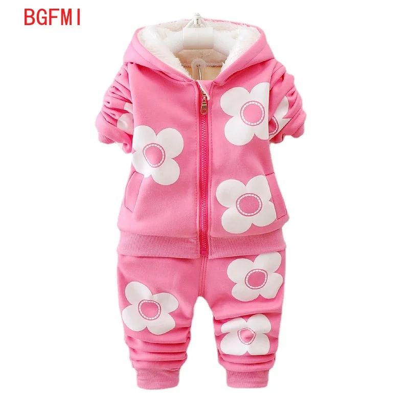 Осенне зимний комплект для девочек с цветочным принтом плюс куртка капюшоном