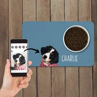 custom name pet portrait dog mat cat mat pu waterproof non slip drinking and feeding pet placemat bowl plate pet mat gift pads