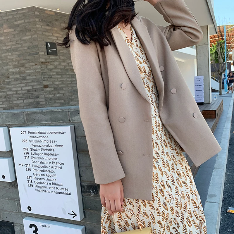 

BGTEEVER Elegant Double-breasted Women Blazer Notched Collar Work Style Female Suit Jacket 2019 Casual Brief Blazer Outerwear