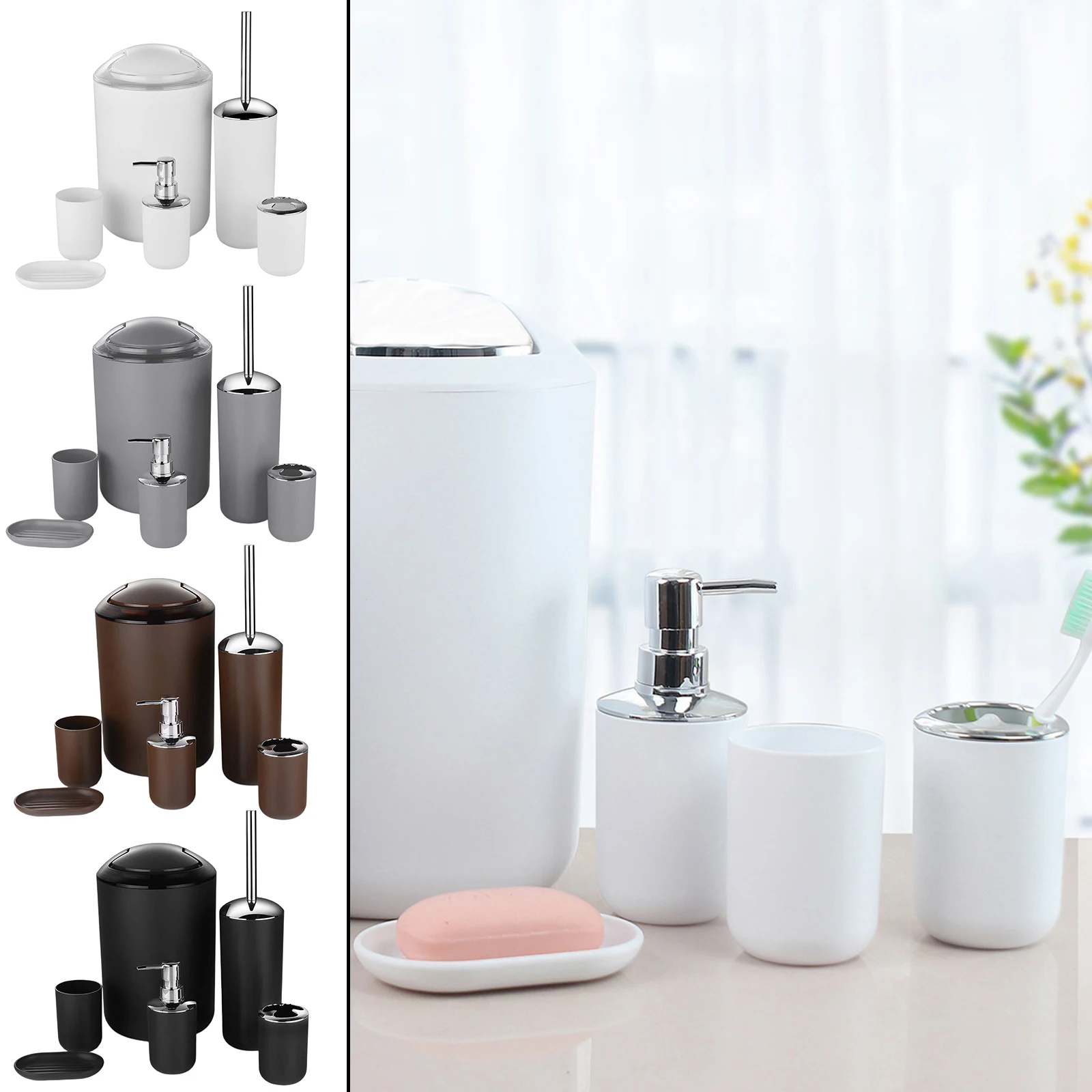 

6x Plastic Bathroom Set Toothbrush Holder Toothbrush Cup Toilet Brush Holder