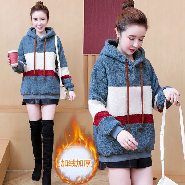 

Женская толстовка с капюшоном, толстовка с длинным рукавом, свободный мягкий толстый пуловер в стиле пэчворк, A237, зима-осень