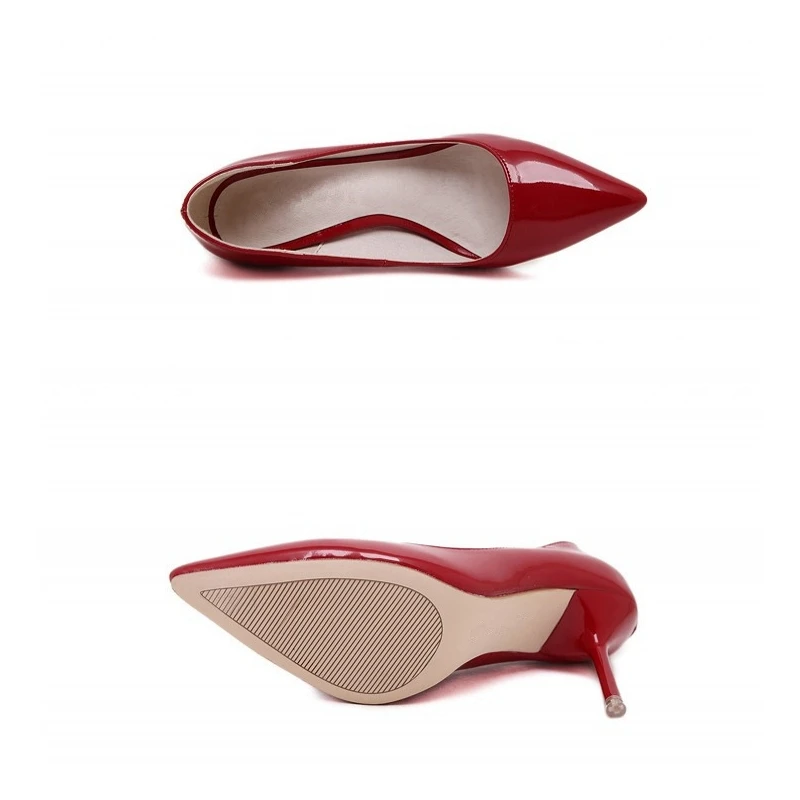 Острый носок шпильки женские туфли-лодочки на Лакированная кожа Женские туфли