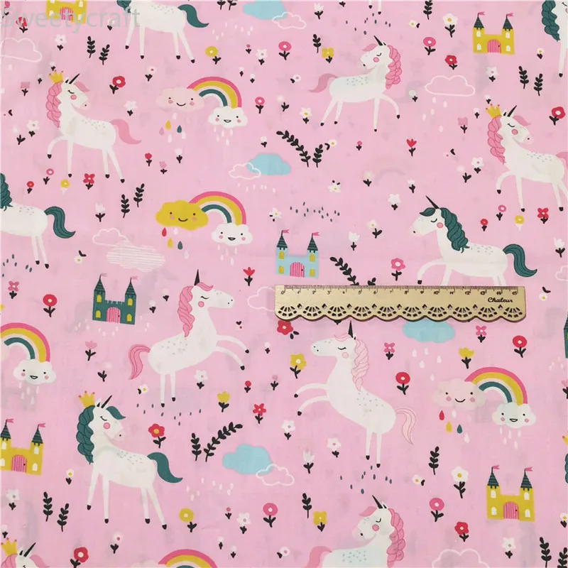 Хлопчатобумажная саржевая ткань с радужным принтом единорога 160x50 см Постельное