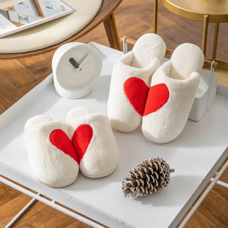 

Women Home Slippers Couple Shoes Winter Non-slip Heart Ship Soft Autumn Warm Plush House Slippers Indoor Bedroom