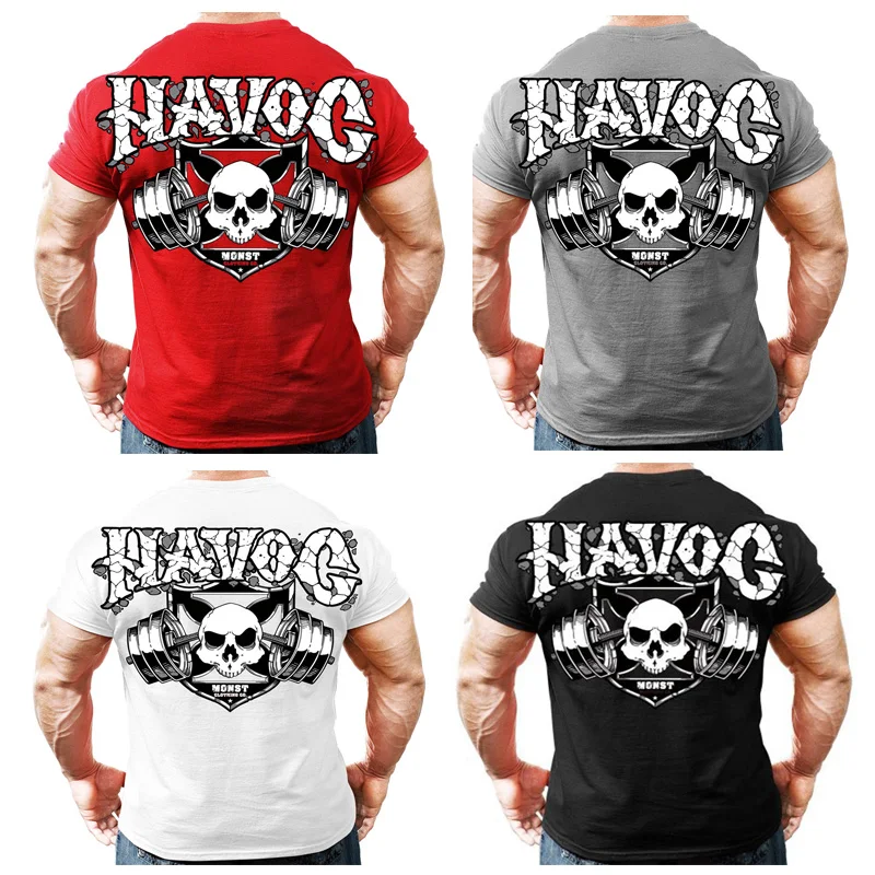 Новинка 2019 Спортивная мужская футболка с принтом черепа размера плюс Мужская для